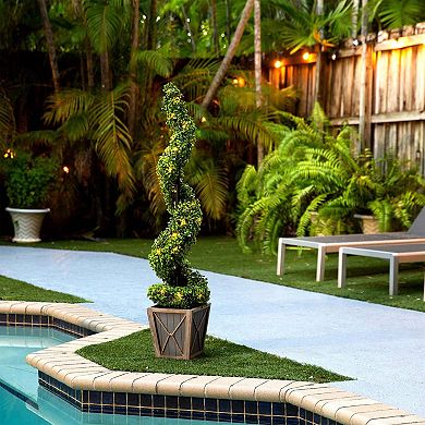 nearly natural 45-in. Indoor / Outdoor Artificial Boxwood Spiral LED Topiary Tree Floor Decor