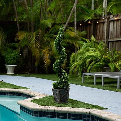 nearly natural 45-in. Indoor / Outdoor Artificial Boxwood Spiral LED Topiary Tree Floor Decor