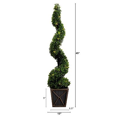 nearly natural 45-in. Indoor / Outdoor Artificial Boxwood Spiral LED Topiary Tree Floor Decor