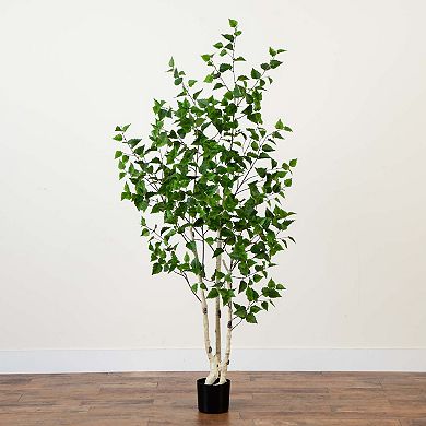 nearly natural 6-ft. Artificial Birch Tree with Real Touch Leaves Floor Decor