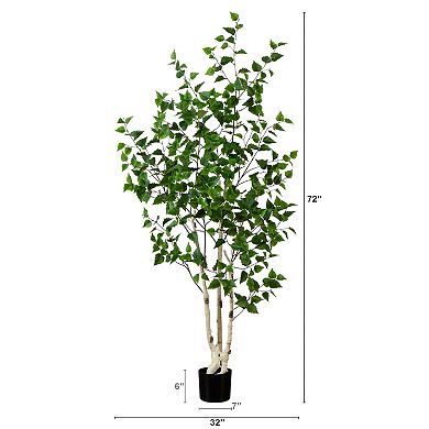 nearly natural 6-ft. Artificial Birch Tree with Real Touch Leaves Floor Decor