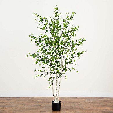 nearly natural 7-ft. Artificial Birch Tree with Real Touch Leaves Floor Decor