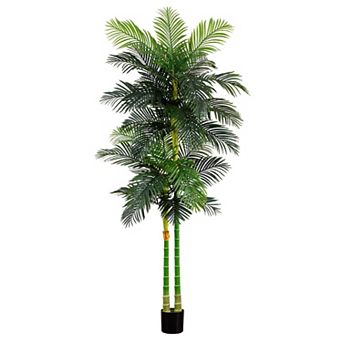 nearly natural 9-ft. Artificial Double Golden Cane Palm Tree Floor Decor