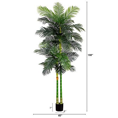 nearly natural 9-ft. Artificial Double Golden Cane Palm Tree Floor Decor