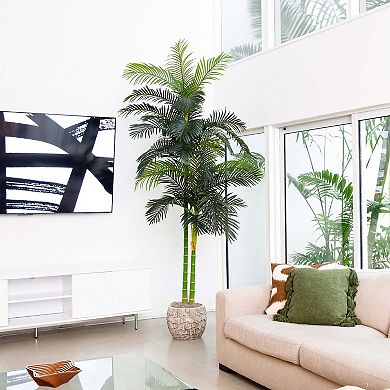nearly natural 9-ft. Artificial Double Golden Cane Palm Tree Floor Decor