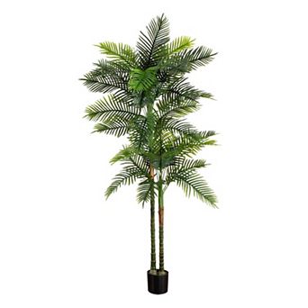 nearly natural 8-ft. Indoor / Outdoor UV Resistant Artificial Double Robellini Palm Tree Floor Decor