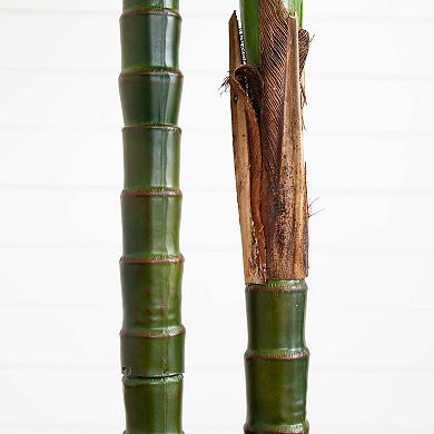 nearly natural 8-ft. Indoor / Outdoor UV Resistant Artificial Double Robellini Palm Tree Floor Decor