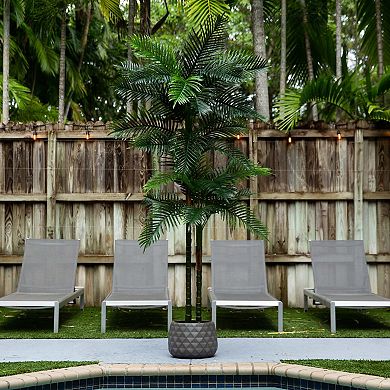 nearly natural 8-ft. Indoor / Outdoor UV Resistant Artificial Double Robellini Palm Tree Floor Decor