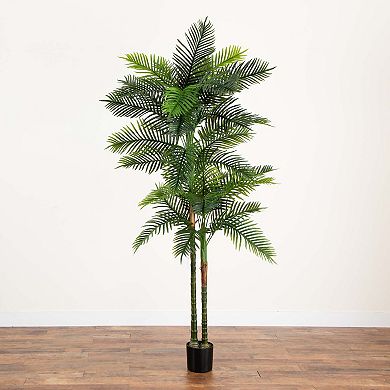 nearly natural 8-ft. Indoor / Outdoor UV Resistant Artificial Double Robellini Palm Tree Floor Decor