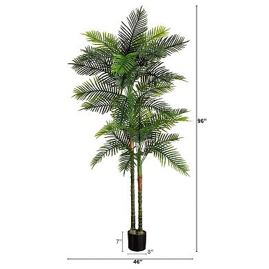 nearly natural 8-ft. Indoor / Outdoor UV Resistant Artificial Double Robellini Palm Tree Floor Decor