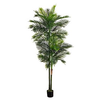 nearly natural 9-ft. Indoor / Outdoor UV Resistant Artificial Double Robellini Palm Tree Floor Decor