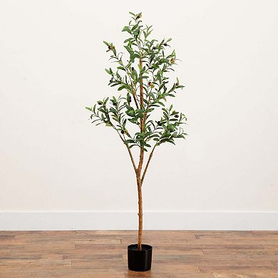 nearly natural 5-ft. Artificial Olive Tree with Natural Trunk Floor Decor