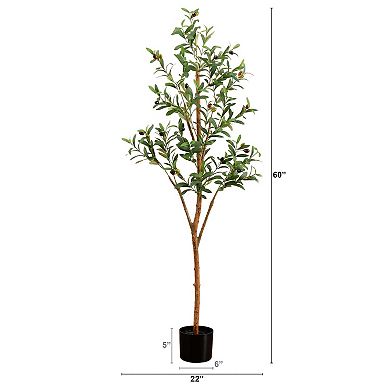 nearly natural 5-ft. Artificial Olive Tree with Natural Trunk Floor Decor