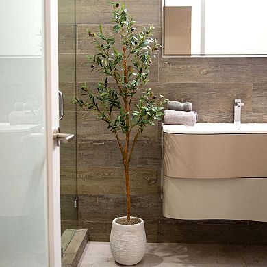 nearly natural 5-ft. Artificial Olive Tree with Natural Trunk Floor Decor