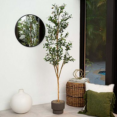 nearly natural 6-ft. Artificial Olive Tree with Natural Trunk Floor Decor
