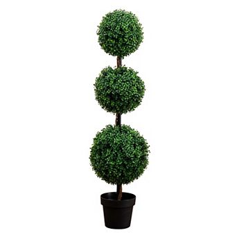 nearly natural 4-ft. Indoor / Outdoor Artificial Triple Ball Boxwood Topiary Tree Floor Decor