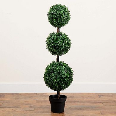 nearly natural 4-ft. Indoor / Outdoor Artificial Triple Ball Boxwood Topiary Tree Floor Decor