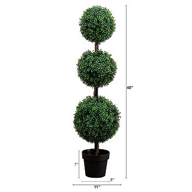nearly natural 4-ft. Indoor / Outdoor Artificial Triple Ball Boxwood Topiary Tree Floor Decor