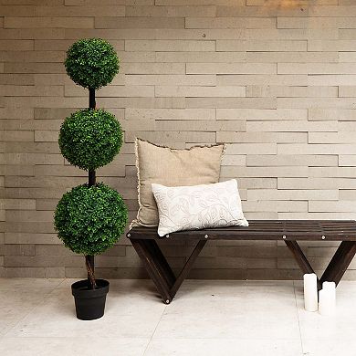 nearly natural 4-ft. Indoor / Outdoor Artificial Triple Ball Boxwood Topiary Tree Floor Decor
