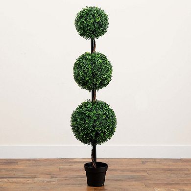 nearly natural 5-ft. Indoor / Outdoor Artificial Triple Ball Boxwood Topiary Tree Floor Decor