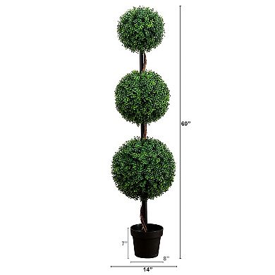 nearly natural 5-ft. Indoor / Outdoor Artificial Triple Ball Boxwood Topiary Tree Floor Decor