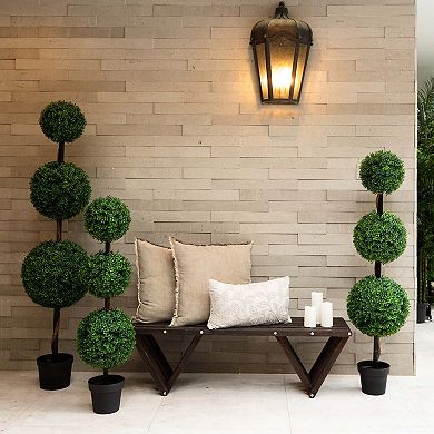 nearly natural 5-ft. Indoor / Outdoor Artificial Triple Ball Boxwood Topiary Tree Floor Decor