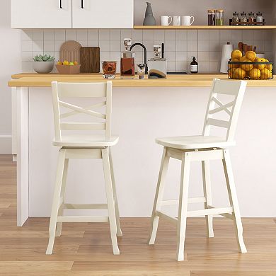 Swivel Bar Stool Set Of 2 With Inclined Backrest