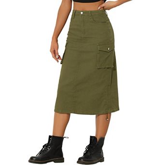 Cargo Skirt for Women's Y2K Adjustable Casual A-Line Midi Long Denim Skirt