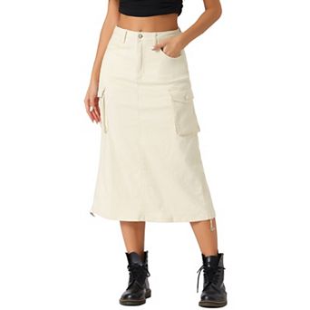 Cargo Skirt for Women's Y2K Adjustable Casual A-Line Midi Long Denim Skirt