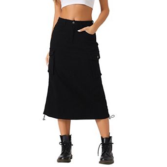 Cargo Skirt For Women's Y2k Adjustable Casual A-line Midi Long Denim Skirt