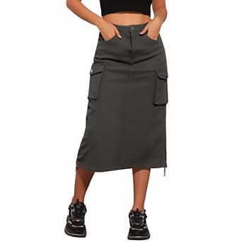 Cargo Skirt for Women's Y2K Adjustable Casual A-Line Midi Long Denim Skirt
