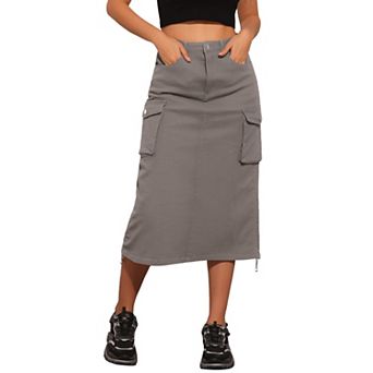 Cargo Skirt For Women's Y2k Adjustable Casual A-line Midi Long Denim Skirt