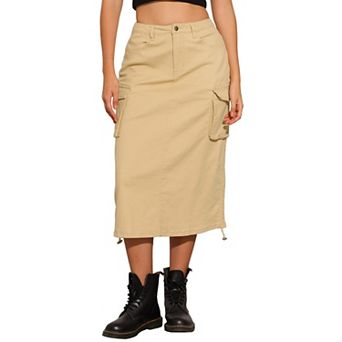 Cargo Skirt for Women's Y2K Adjustable Casual A-Line Midi Long Denim Skirt