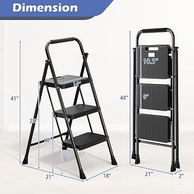 Portable Folding 4 Step Ladder Stool For Adults With Wide Anti-slip Pedal