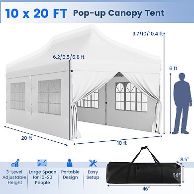 10 X 20 Ft Pop Up Canopy With 6 Sidewalls And Windows And Carrying Bag For Party Wedding Picnic
