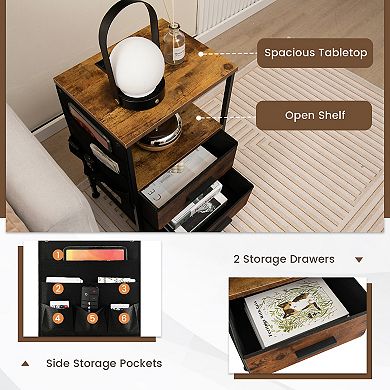 Industrial Bedside Table With Usb Ports And Ac Outlets For Bedroom Living  Room-set Of 2