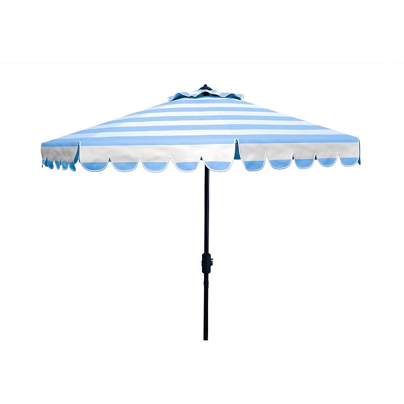 Safavieh 9-ft. Maui Single Scallop Striped Crank Push Button Tilt Patio Umbrella, Baby Blue White