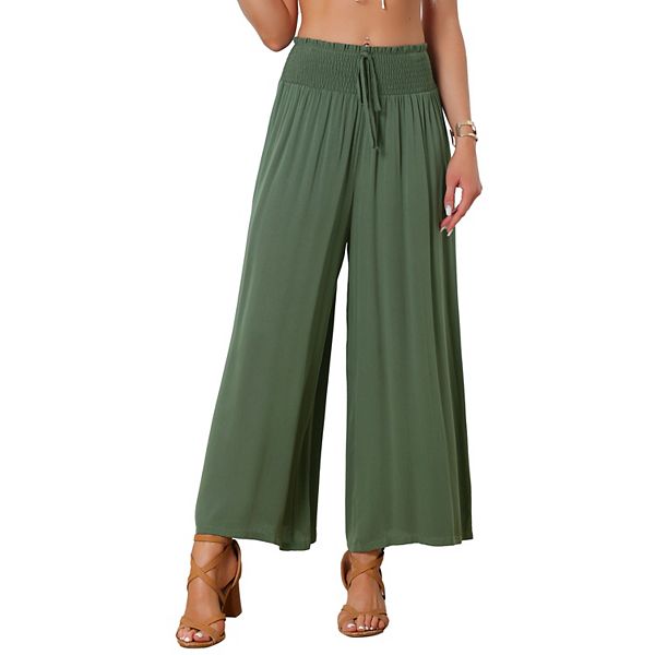 Casual Wide Leg Pants For Women Smocked High Waisted Loose Palazzo ...