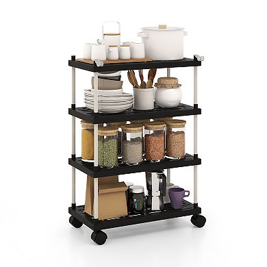 4-tier Kitchen Slim Storage Cart With Lockable Wheels-black