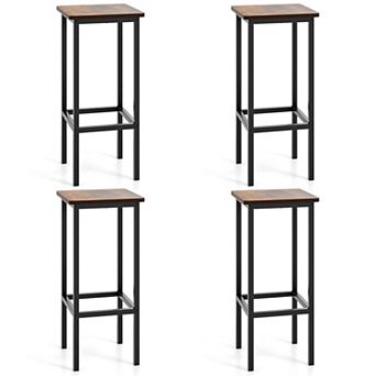 Set of 4 Backless Bar Stools Counter Height Industrial Stools with Footrest and Square Seat