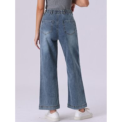 Wide Leg Jeans For Women High Waisted Stretchy Straight Leg Jeans Buttoned Loose Denim Pants