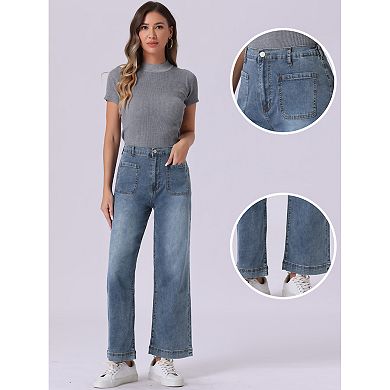 Wide Leg Jeans For Women High Waisted Stretchy Straight Leg Jeans Buttoned Loose Denim Pants