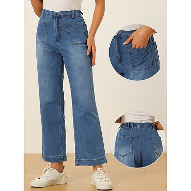 Wide Leg Jeans For Women High Waisted Stretchy Straight Leg Jeans Buttoned Loose Denim Pants