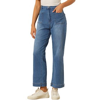 Wide Leg Jeans for Women High Waisted Stretchy Straight Leg Jeans Buttoned Loose Denim Pants