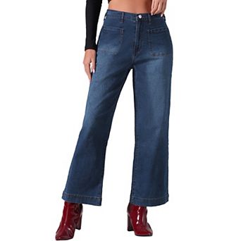 Wide Leg Jeans for Women High Waisted Stretchy Straight Leg Jeans Buttoned Loose Denim Pants