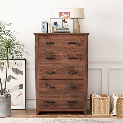 Tall Storage Dresser with 5 Pull out Drawers for Bedroom Living Room