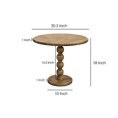 21 Inch Side End Table, Round Top, Stacked Ball Post, Natural Brown Mango Wood
