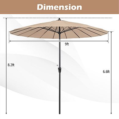 9 Feet Round Patio Umbrella With 18 Fiberglass Ribs