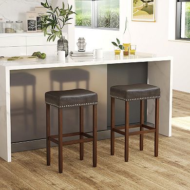 Upholstered Bar Stools Set Of 2 With Footrests For Counter