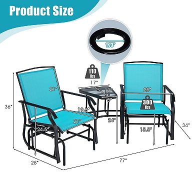 Double Swing Glider Rocker Chair Set With Glass Table